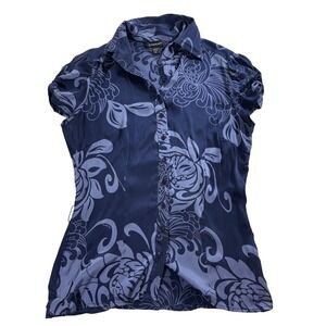 Bebe Vintage Y2K Silk Blend Floral Print Baby Doll Short Sleeve Top‎ M No Tie
